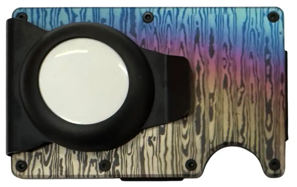 demascus rainbow metal airtag wallet