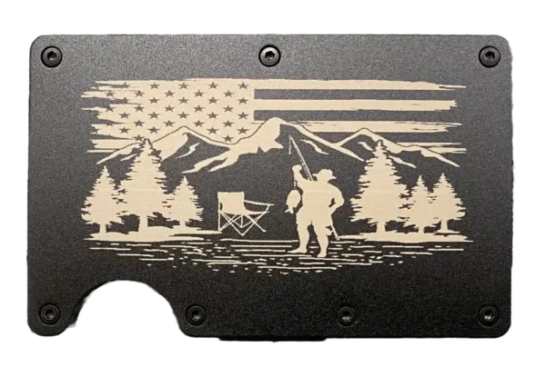 Camping fishing, outdoors USA flag wallet