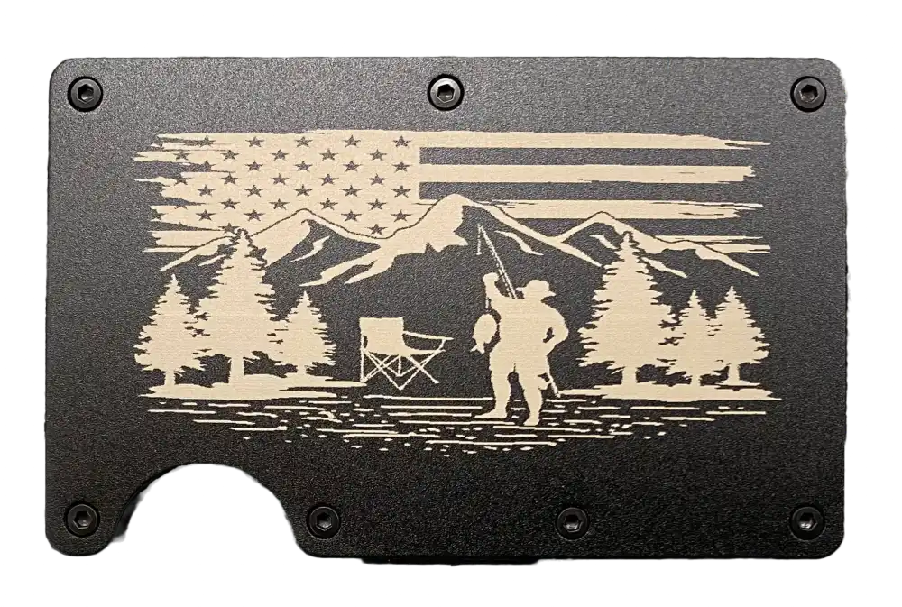 Camping fishing, outdoors USA flag wallet