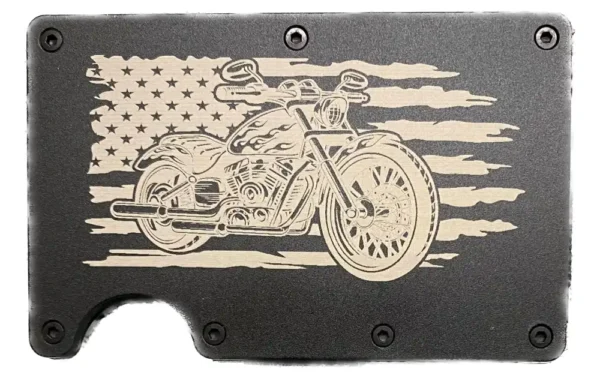Motorcycle over distressed USA flag wallet